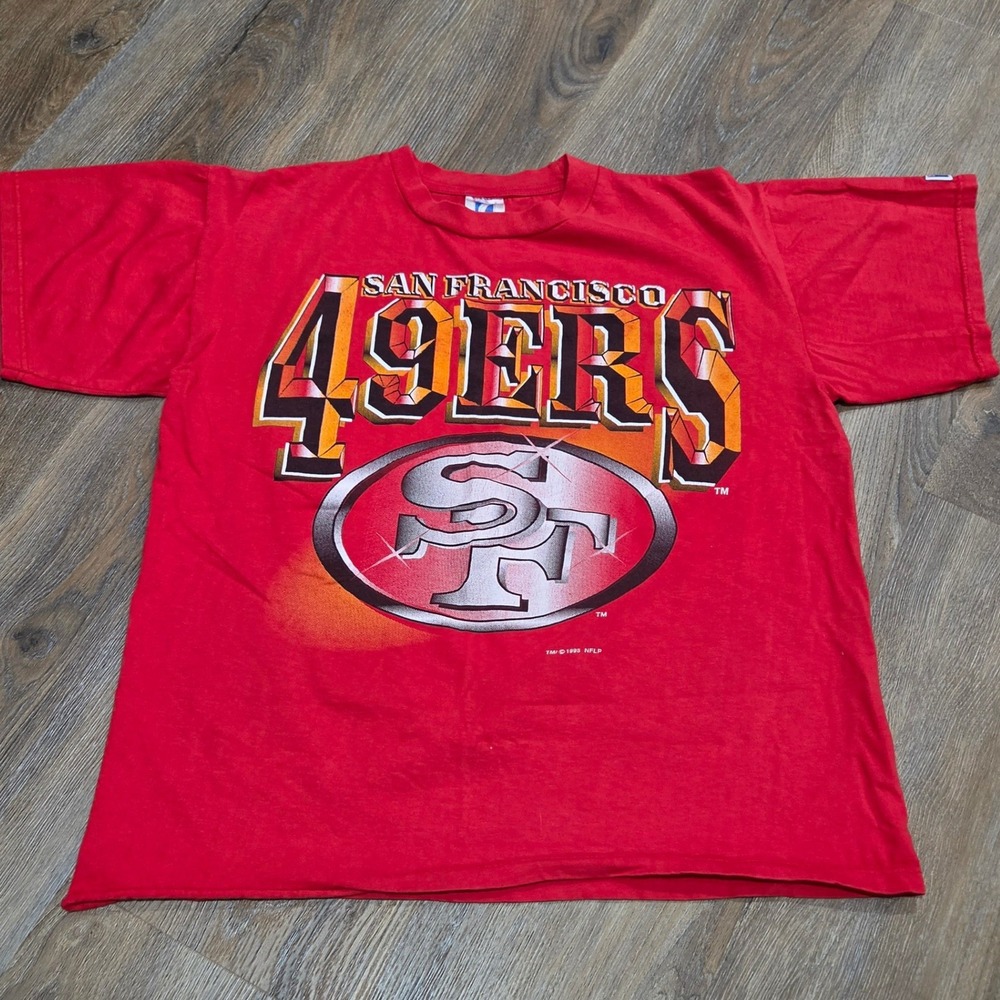 Vintage 1995 San Francisco 49ers T-Shirt Logo 7 Red Mens Large Made in USA NFL